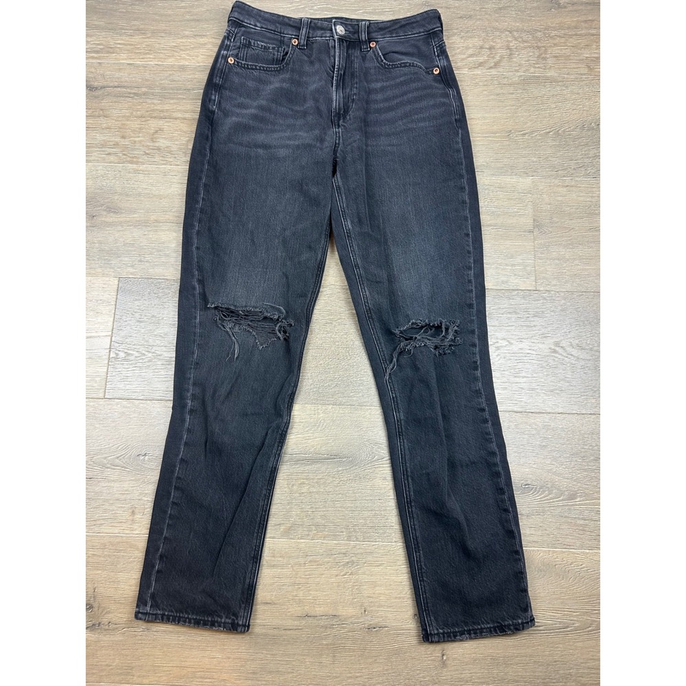 American Eagle Strigid Mom Jean Washed Black Distressed Denim 4 Regular